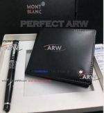 Perfect Replica 2019 AAA Mont blanc Purses Set Black Carved Rollerball Pen and Black Wallet